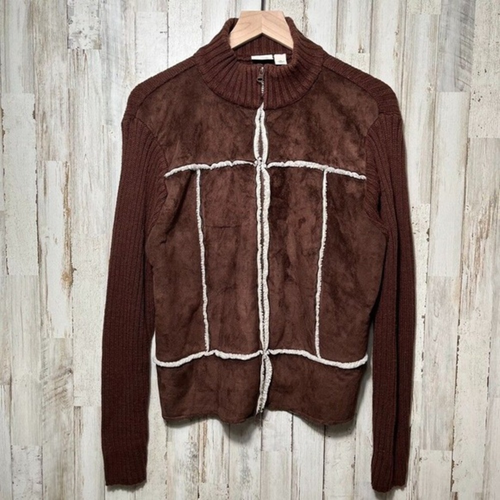 Vintage Y2K Cato Suede Leather Ribbed Double Zip‎ Jacket Faux Fur Penny Lane XL